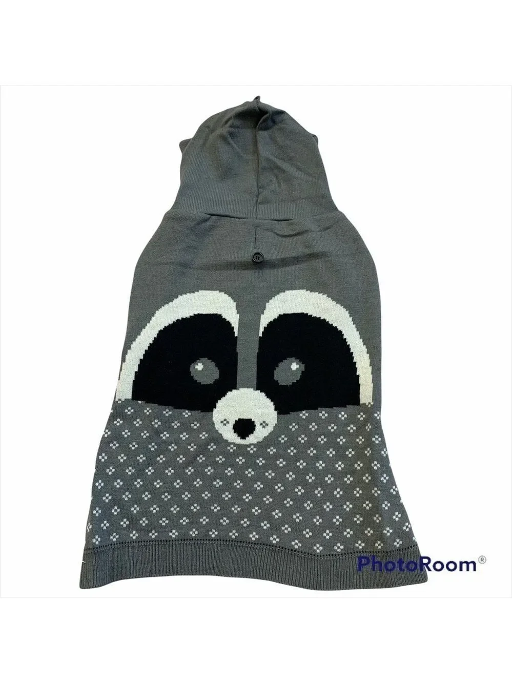 MARTHA Stewart Grey Raccoon Hooded Knit Sweater XL